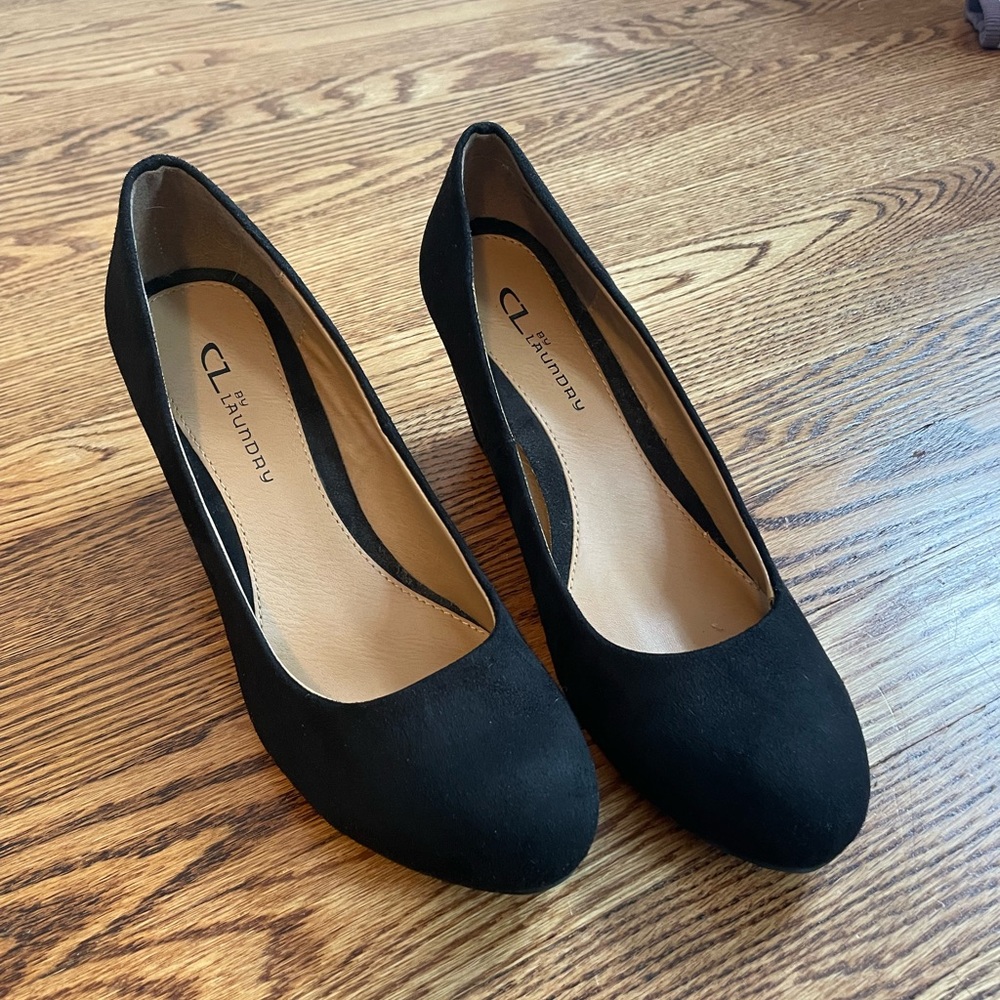 CL by laundry black suede wedge heels